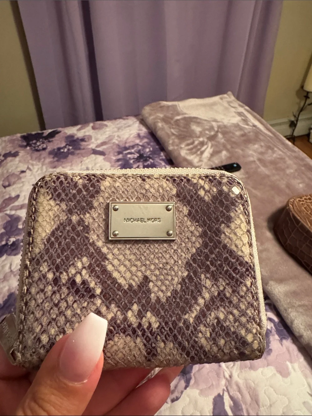 Michael Kors Purple Snake-Embossed Shoulder Bag with Coin Pouch